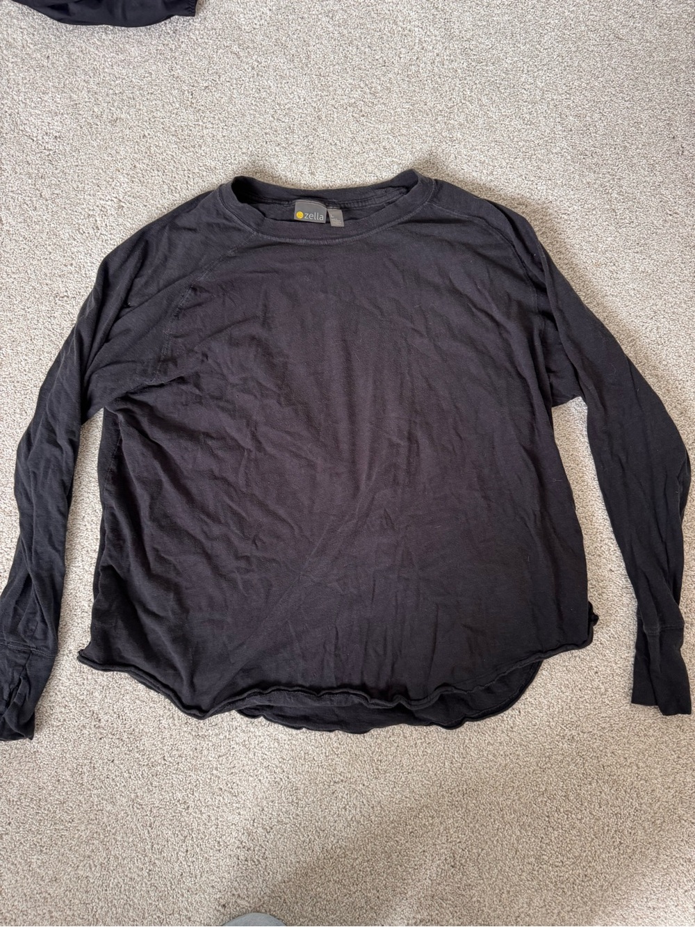 Zella Black Crewneck Long Sleeve Top with Yellow Logo
